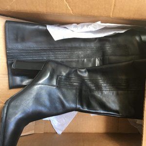 Tahari black leather high heeled dress knee boots